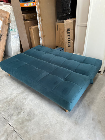John Lewis Linear Medium 2 Seater Sofa Bed, Light Leg,  Velvet Kingfisher