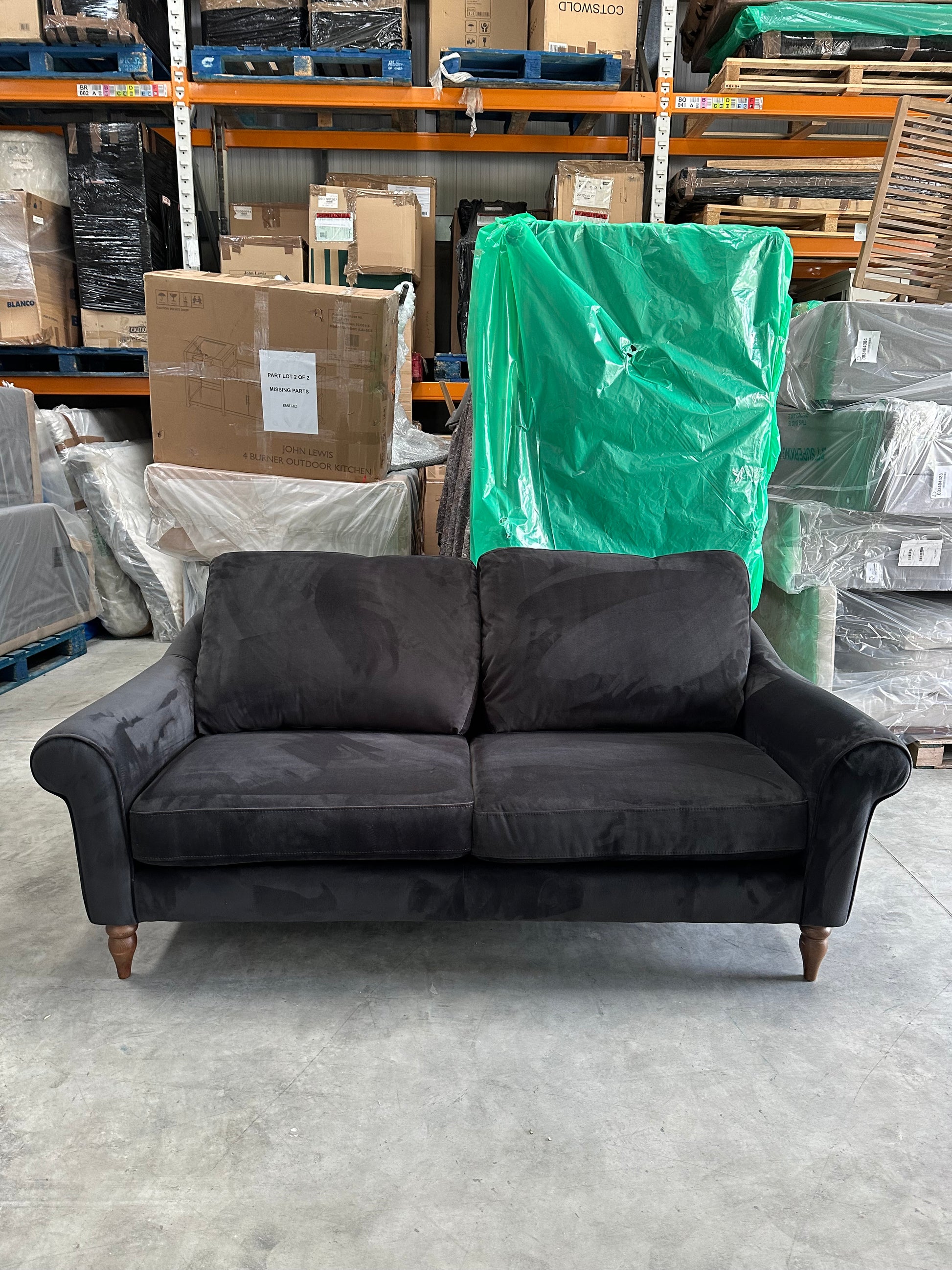 John Lewis Camber Large 3 Seater Sofa Black Velvet
