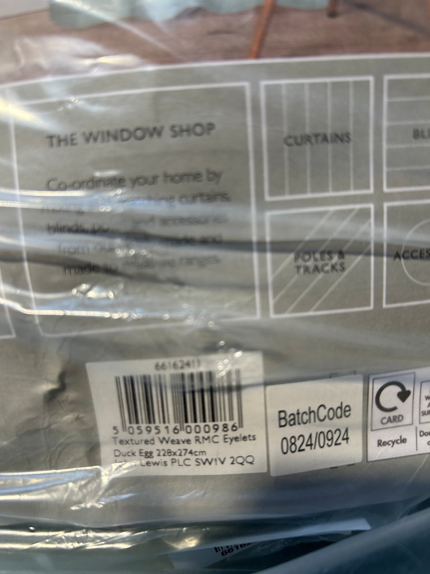 John Lewis Textured Weave Pair Blackout Lined Eyelet Curtains, Duck Egg, W228 x Drop 274cm