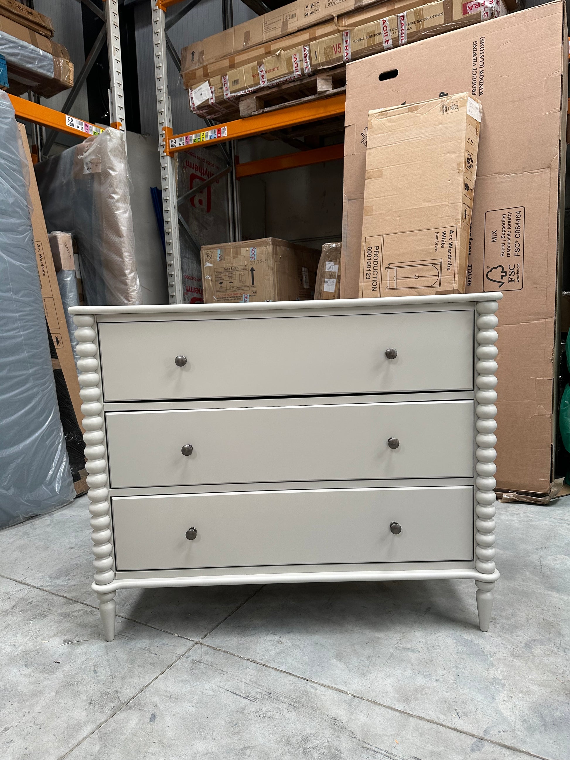 John Lewis Chest of Drawers Bobbin 3 Drawer Grey