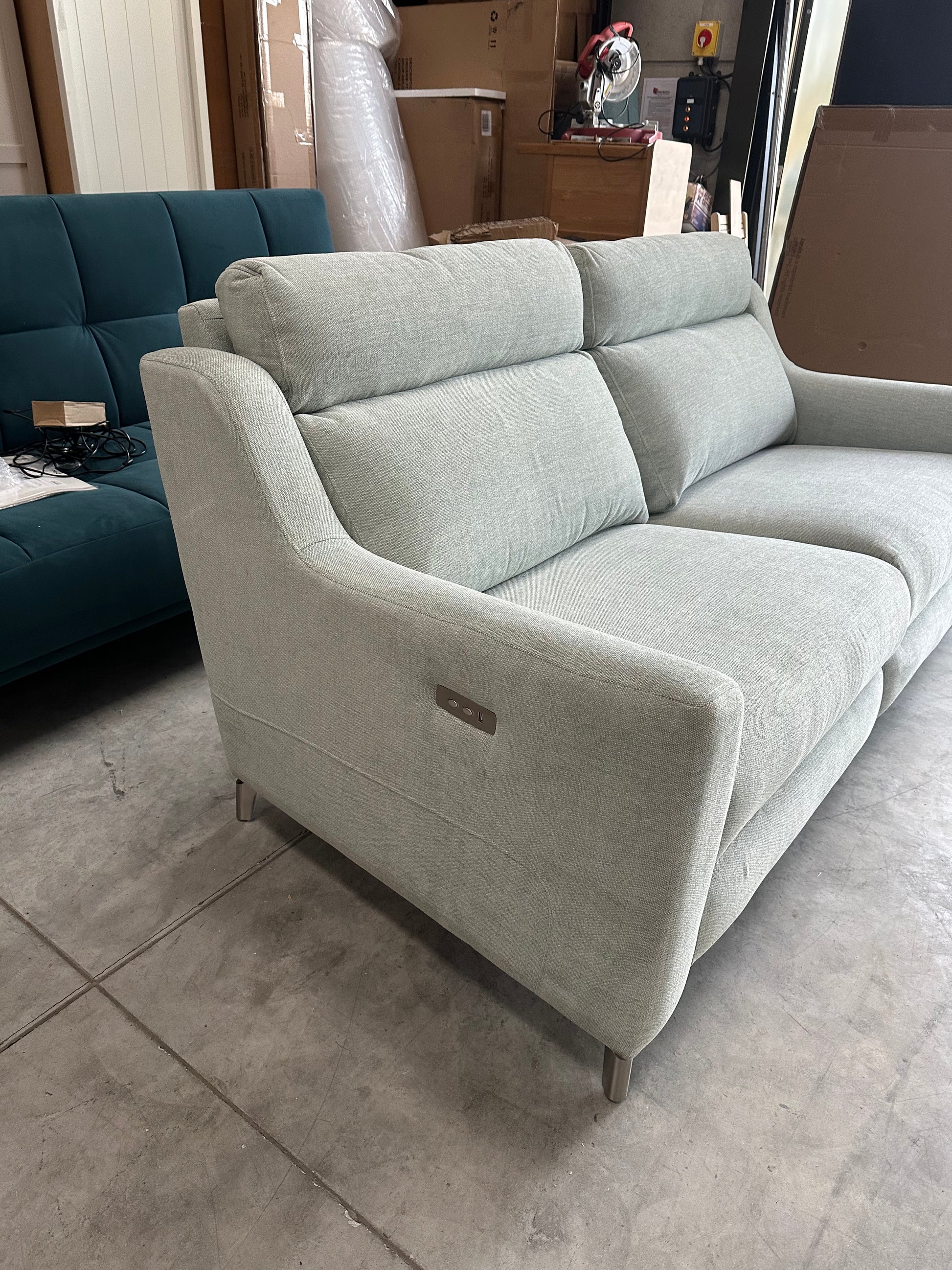 John Lewis Elevate Large 2 Seater Power Recliner Sofa, Metal Leg Aquaclean Baby Blue