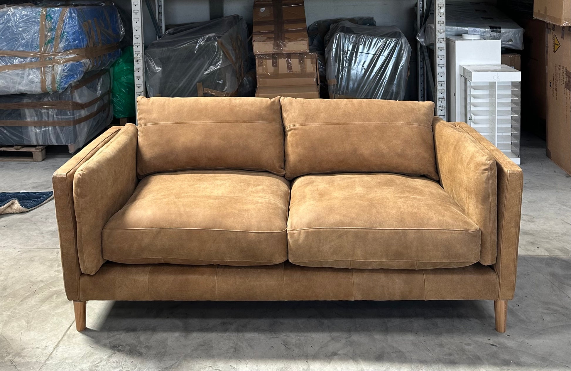John Lewis Trim Large 3 Seater Leather Sofa, Light Leg, Demetra Tan