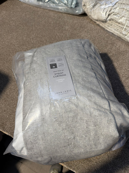 John Lewis Chenille Pair Blackout/Thermal Lined Eyelet Curtains, Flint W228 x Drop 228cm