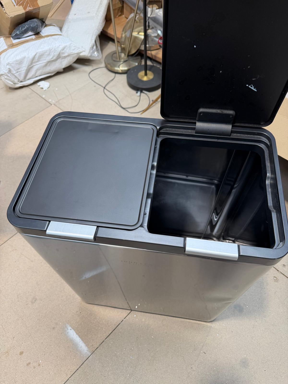 John Lewis 2 Section Touch Recycling Bin, with Handles, Stainless Steel, 30+30L
