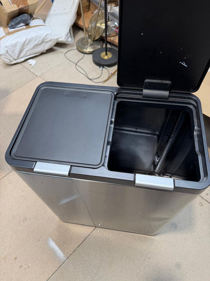 John Lewis 2 Section Touch Recycling Bin, with Handles, Stainless Steel, 30+30L