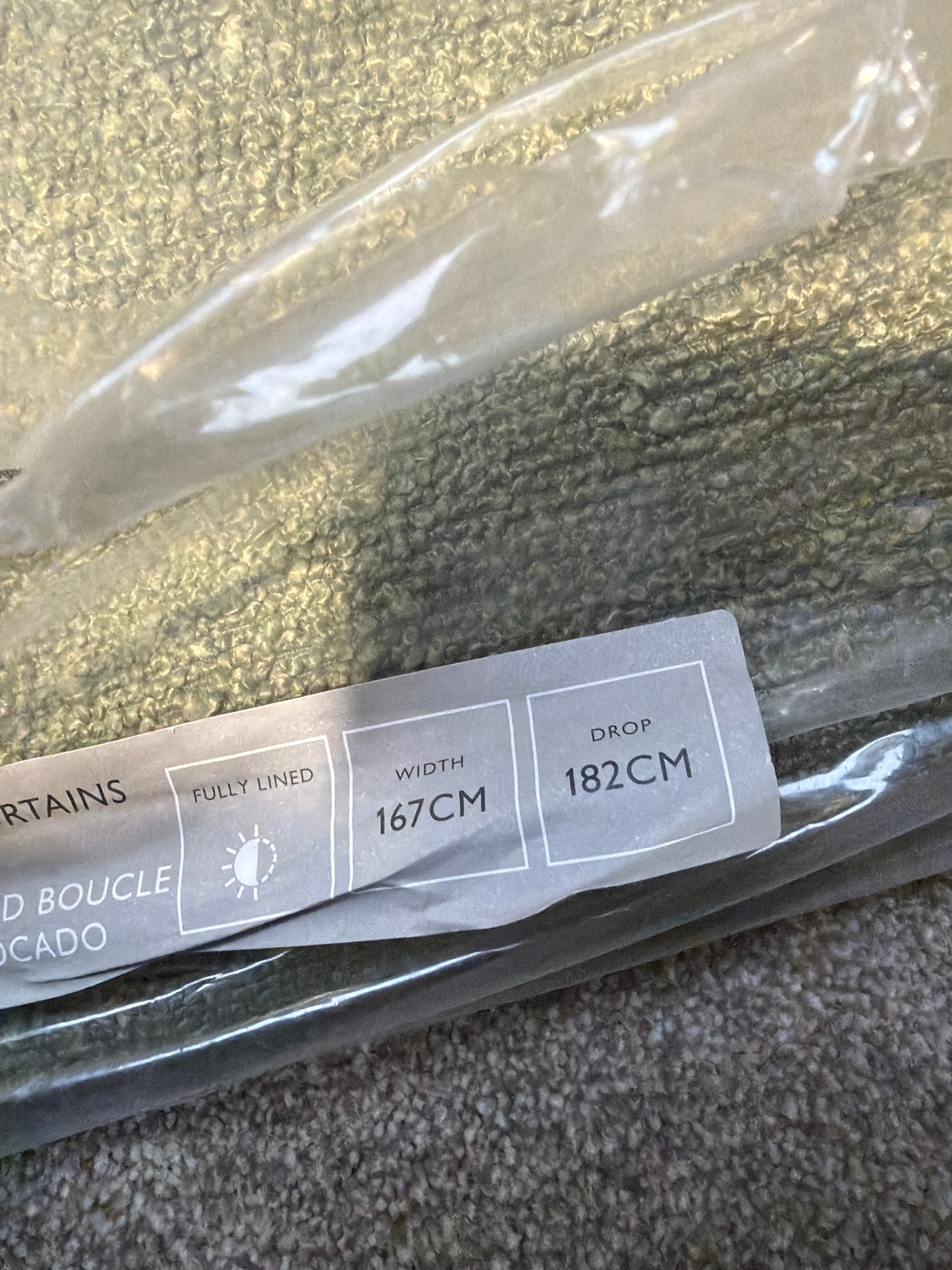 John Lewis Textured Boucle Pair Lined Eyelet Curtains, Pale Avocado, W167 x Drop 182