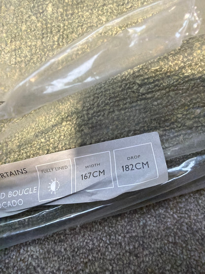 John Lewis Textured Boucle Pair Lined Eyelet Curtains, Pale Avocado, W167 x Drop 182