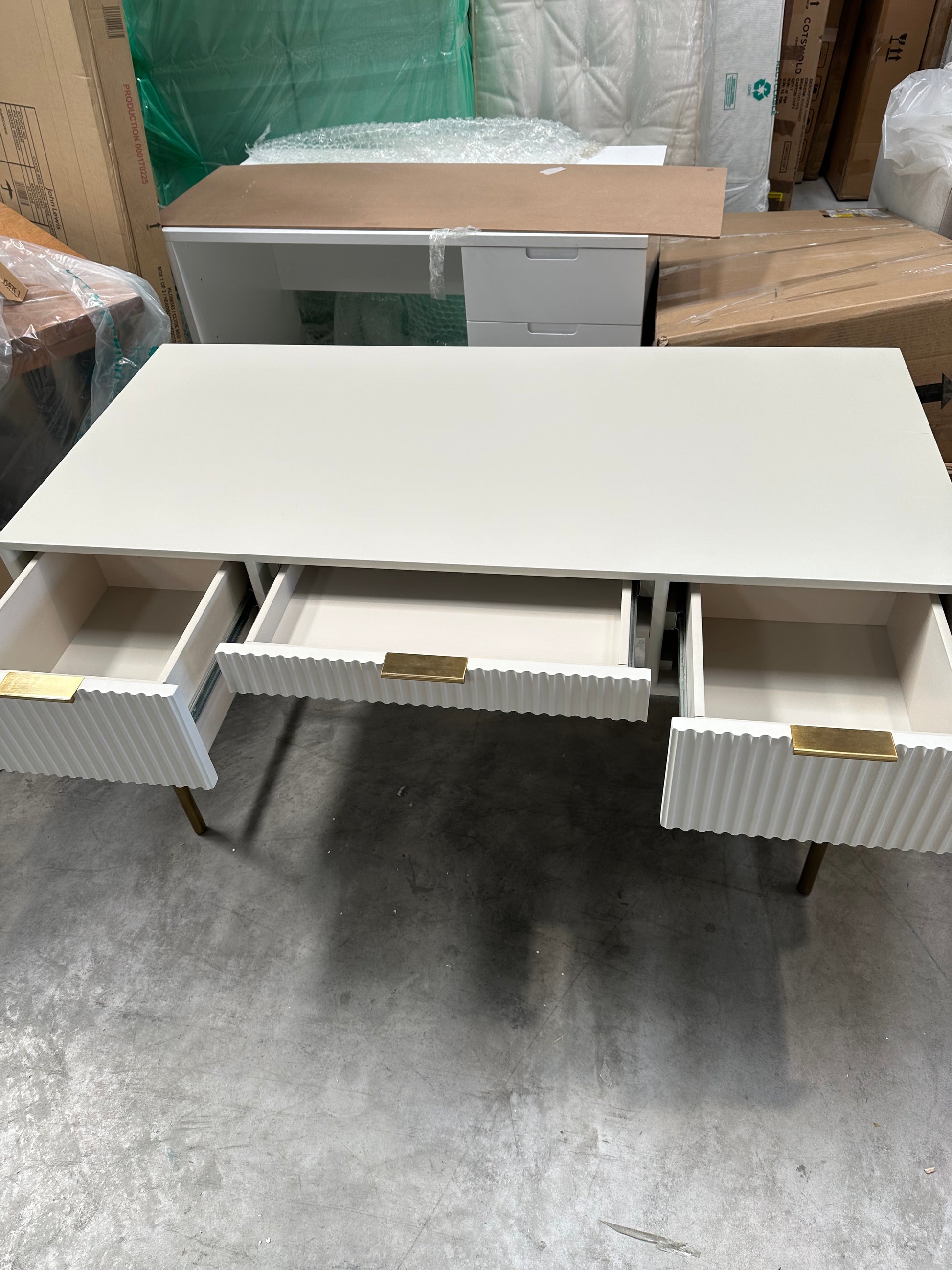 West Elm Quinn Lacquer Desk, Haze/Antique Brass