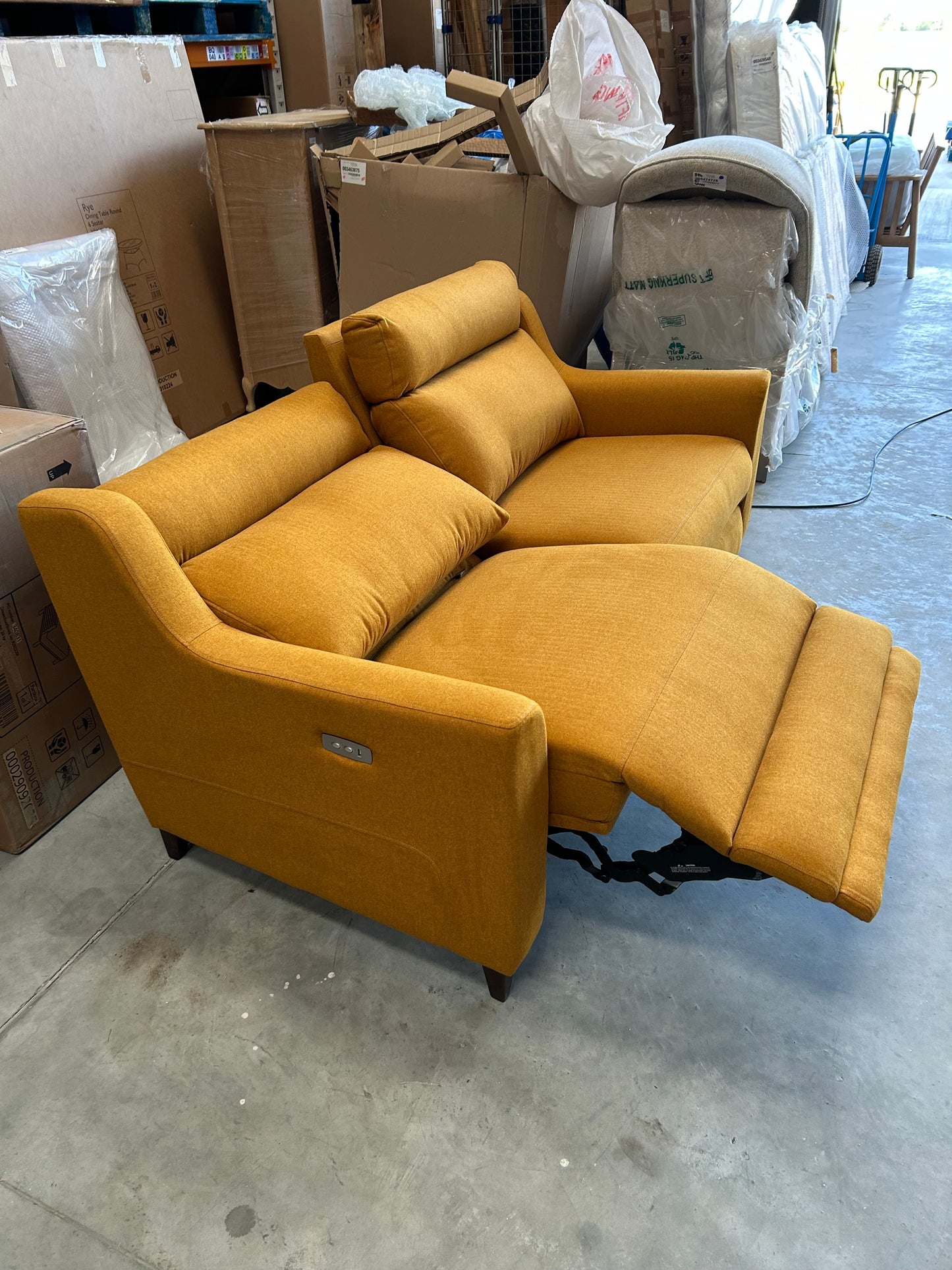 John Lewis Elevate Large 2 Seater Power Recliner Sofa, WoodenvLeg Brushed Tweed Mustard
