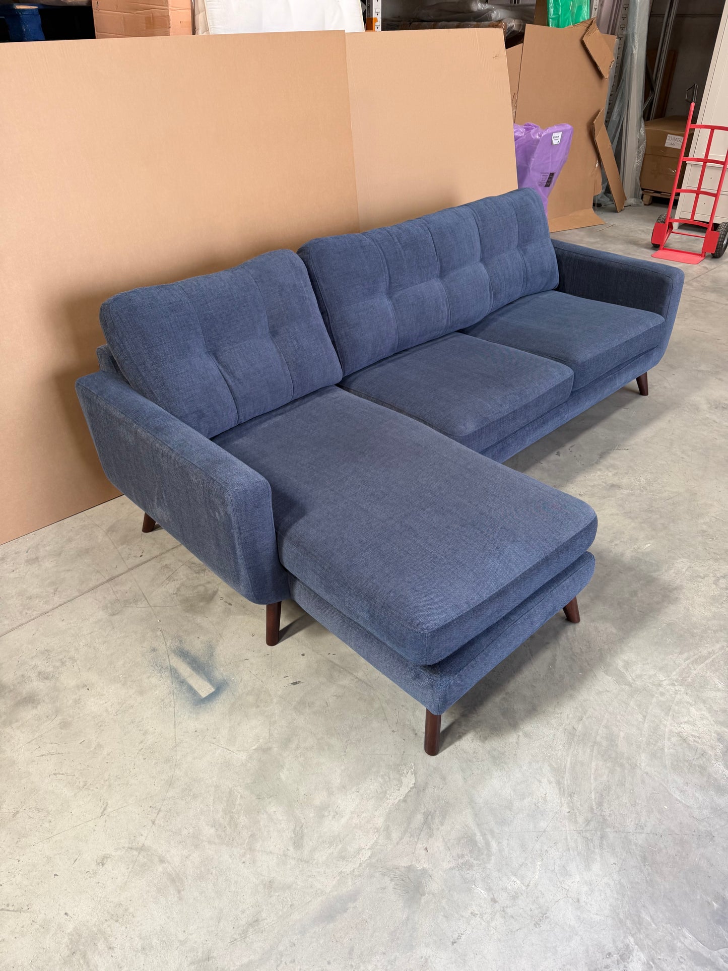 John Lewis Barbican LHF Chaise End Sofa  Chunky Chenille Navy