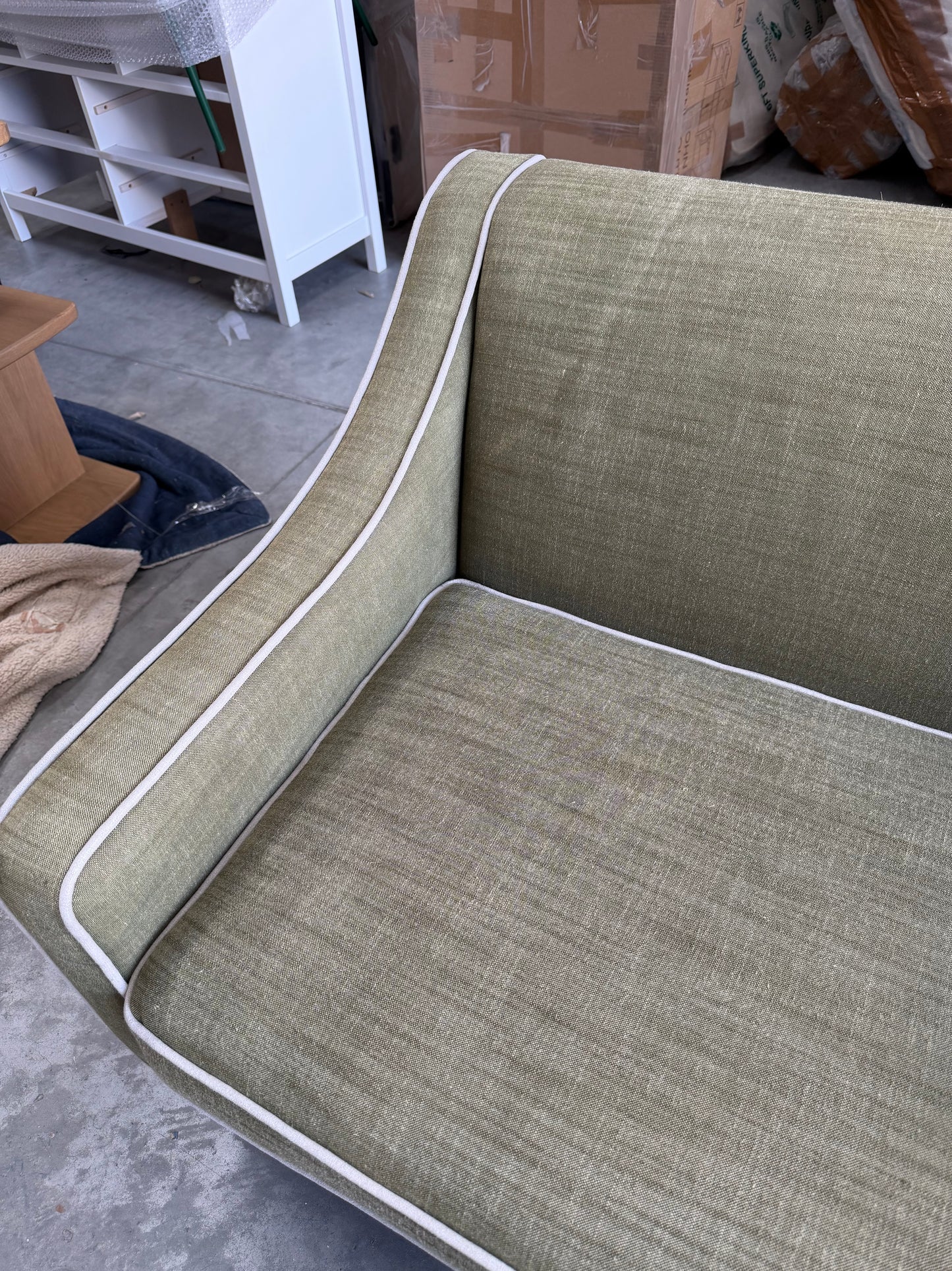 John Lewis Marlow Medium 2 Seater Sofa, Dark Leg, Soft Weave Clay, Relaxed Linen Olive Green