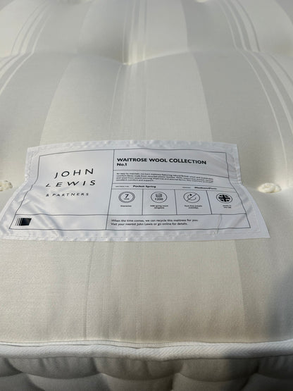 John Lewis Waitrose Wool NO 1 Pocket Spring Mattress Medium Firm Tension Double