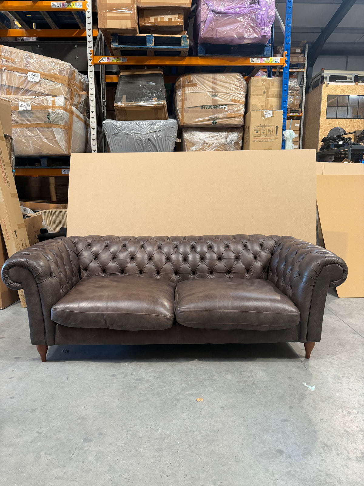 John Lewis Cromwell Chesterfield Grand 4 Seater Leather Sofa, Dark Leg Demetra Charcoal