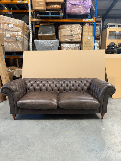 John Lewis Cromwell Chesterfield Grand 4 Seater Leather Sofa, Dark Leg Demetra Charcoal