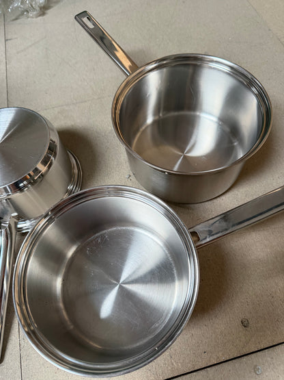 John Lewis Classic Glass Lid Stainless Steel Saucepan Set, 3 Pieces