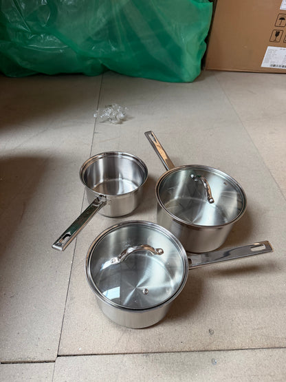 John Lewis Classic Glass Lid Stainless Steel Saucepan Set, 3 Pieces