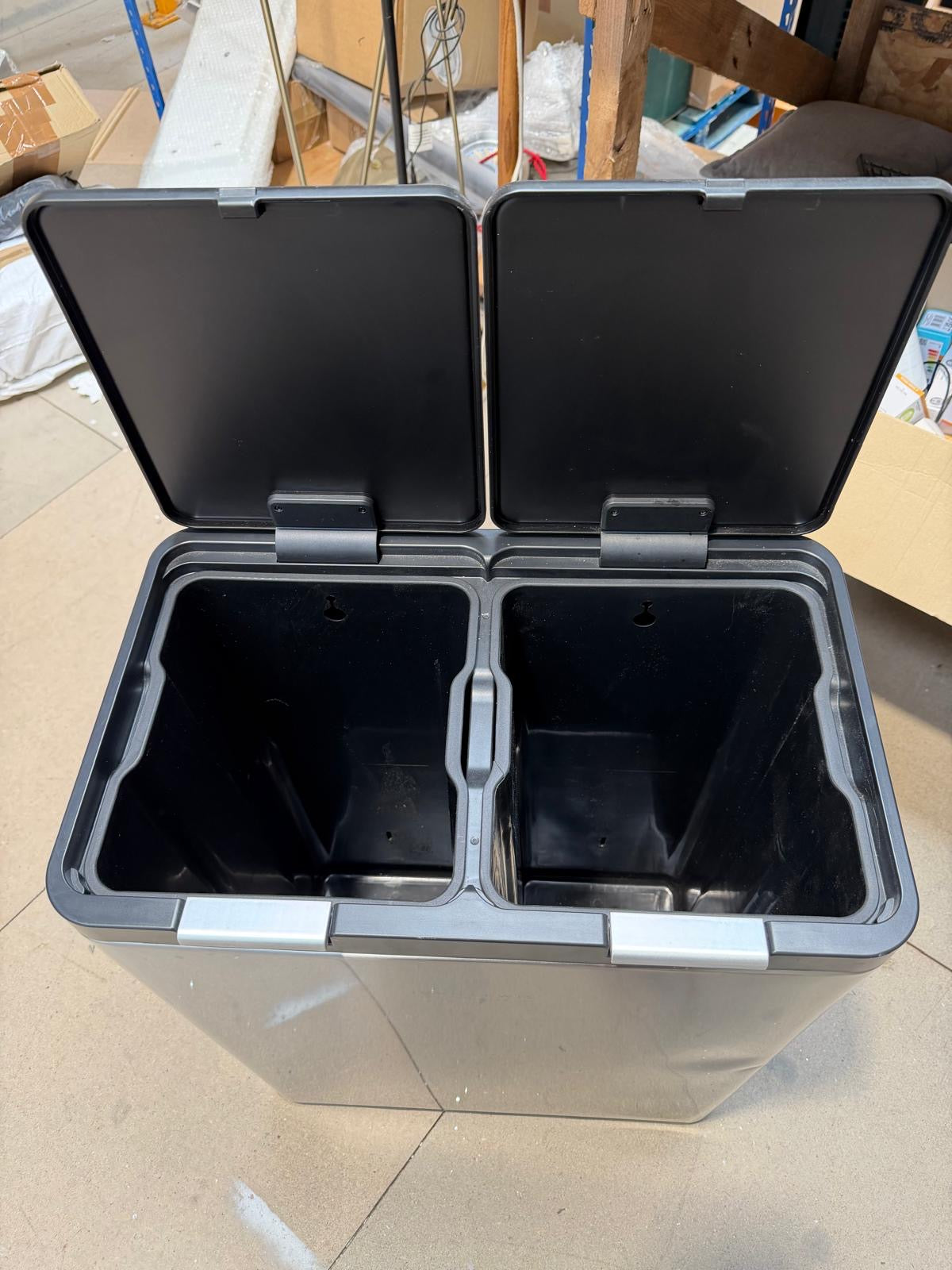 John Lewis 2 Section Touch Recycling Bin, with Handles, Stainless Steel, 30+30L