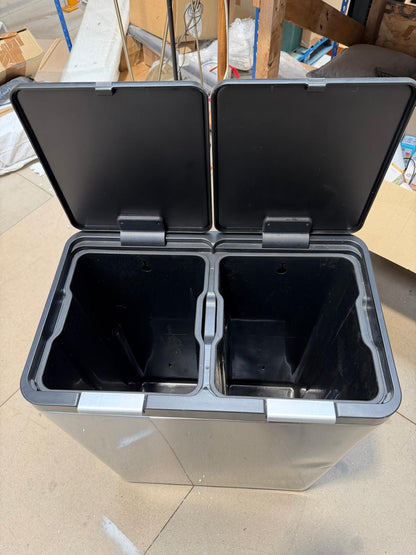 John Lewis 2 Section Touch Recycling Bin, with Handles, Stainless Steel, 30+30L