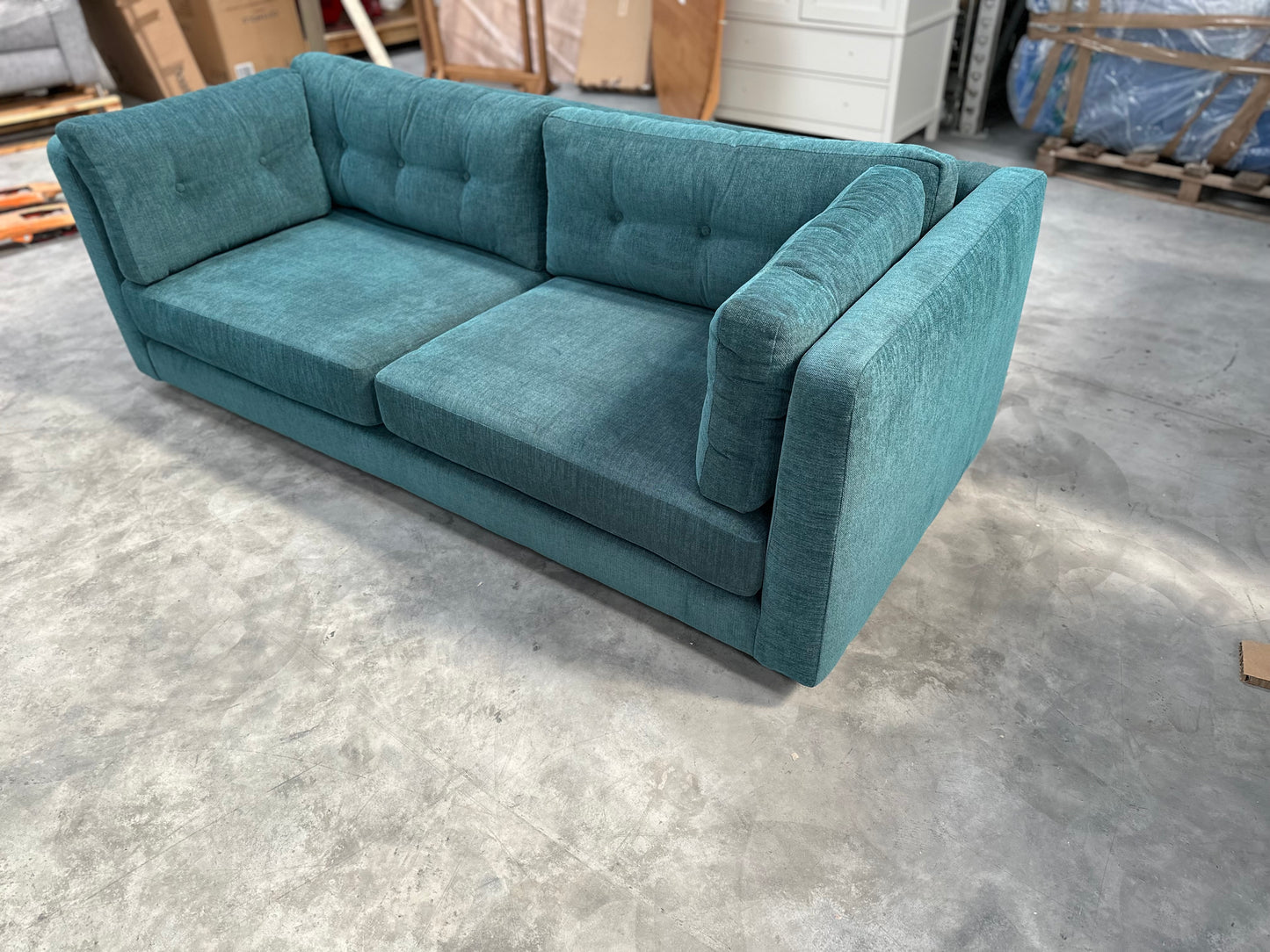 JOHN LEWIS BOOTH MEDIUM 2 SEATER SOFA IN EASY CLEAN TEAL WITH LIGHT LEGS