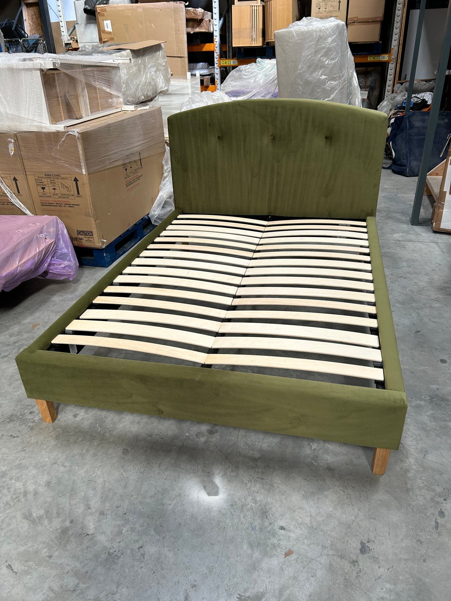 John Lewis Grace Bed Frame, Double, Velvet Olive