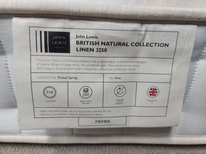 John Lewis British Natural Collection Linen 3250 Mattress, Firmer Tension, Single
