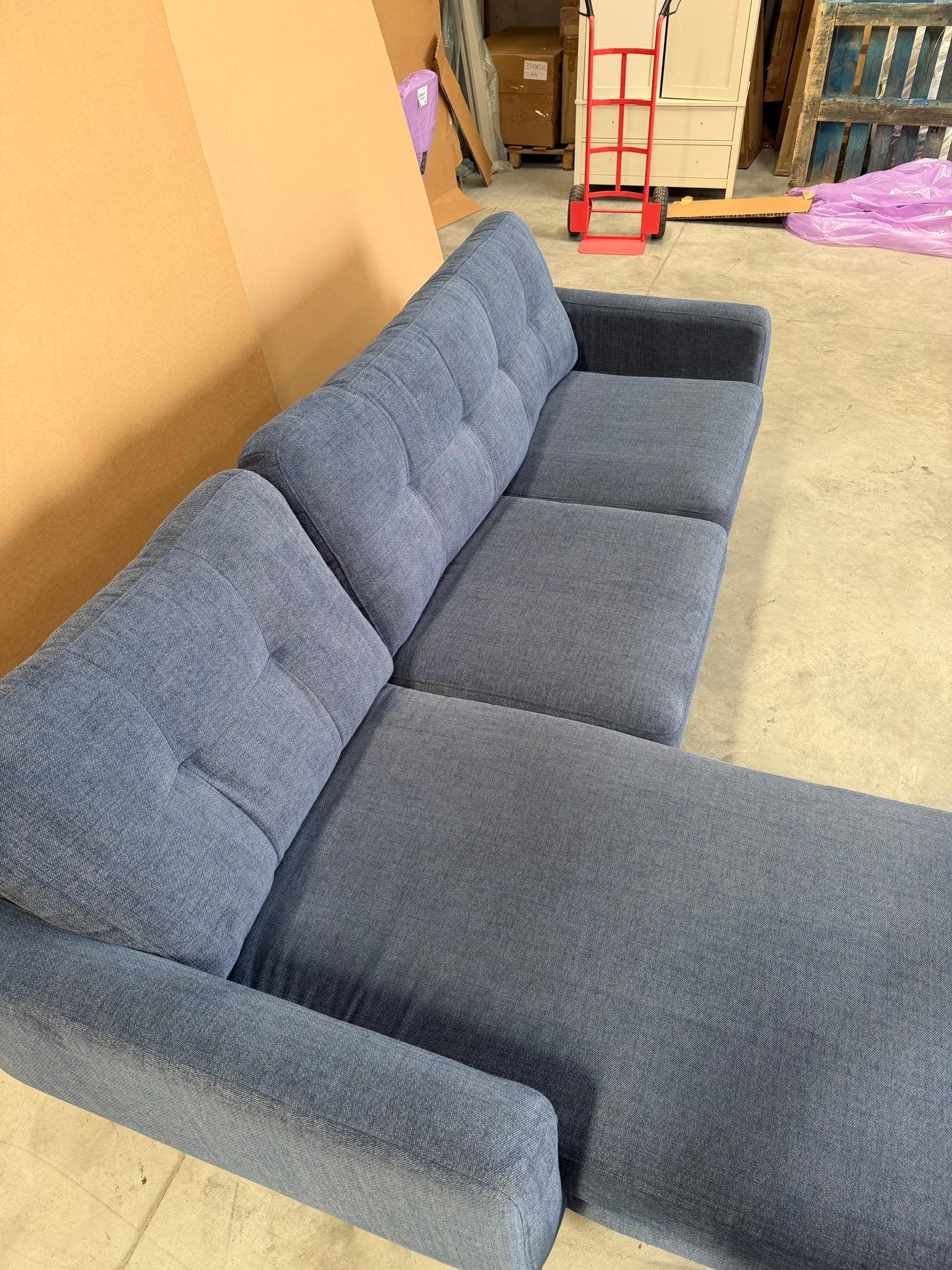 John Lewis Barbican LHF Chaise End Sofa  Chunky Chenille Navy
