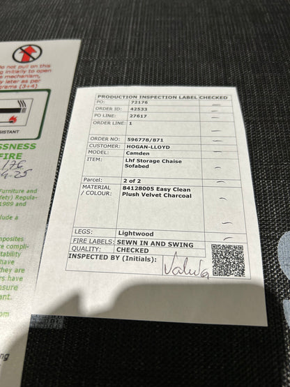 John Lewis Camden 5+ Seater LHF Storage Chaise End Sofa Bed Plush Velvet Charcoal