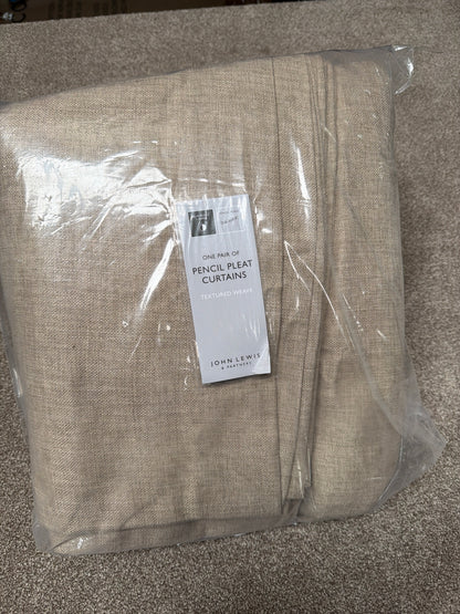 John Lewis Textured Weave Pair Blackout Lined Pencil Pleat Curtains, Natural, W228 x Drop 274cm