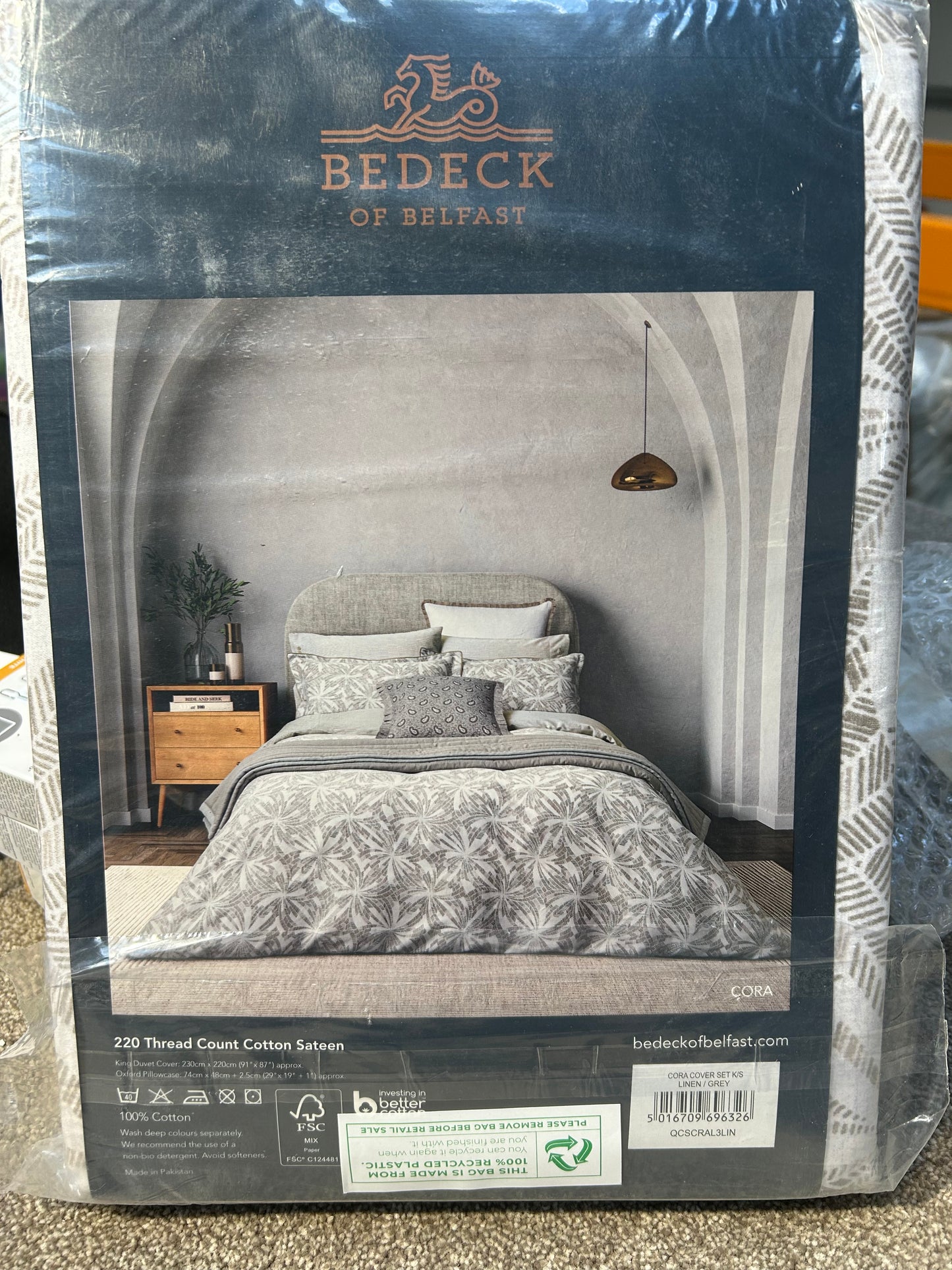 Bedeck of Belfast Cora King Duvet Cover, Light Grey