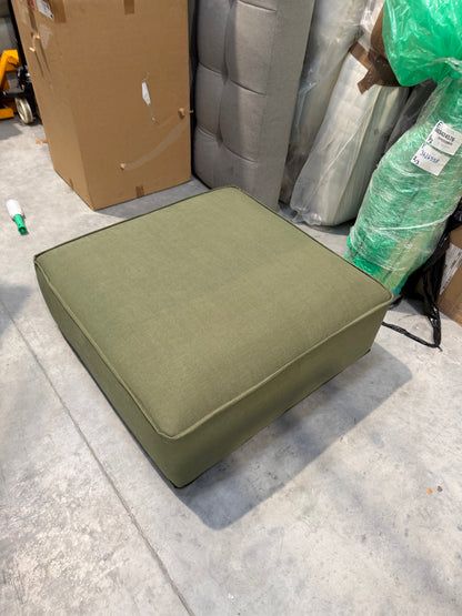 John Lewis Border Footstool, Dark Leg, Relaxed Linen Olive