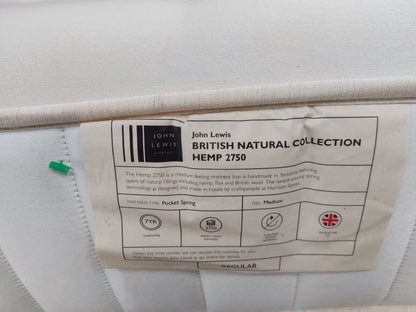 John Lewis British Natural Collection Hemp 2750 Mattress, Regular Tension, Double