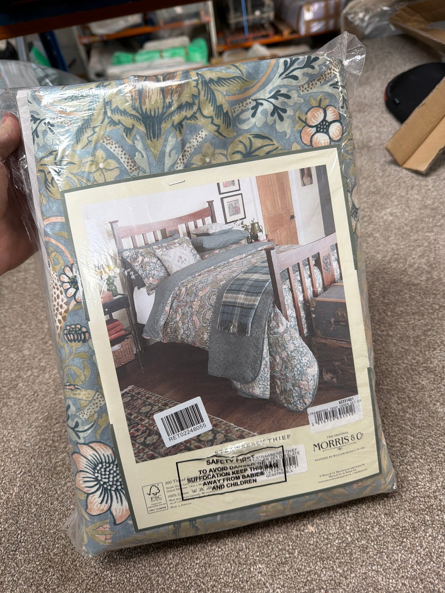 Morris & Co. Strawberry Thief 300 Thread Count Cotton Duvet Cover Set, Multi, Double Set