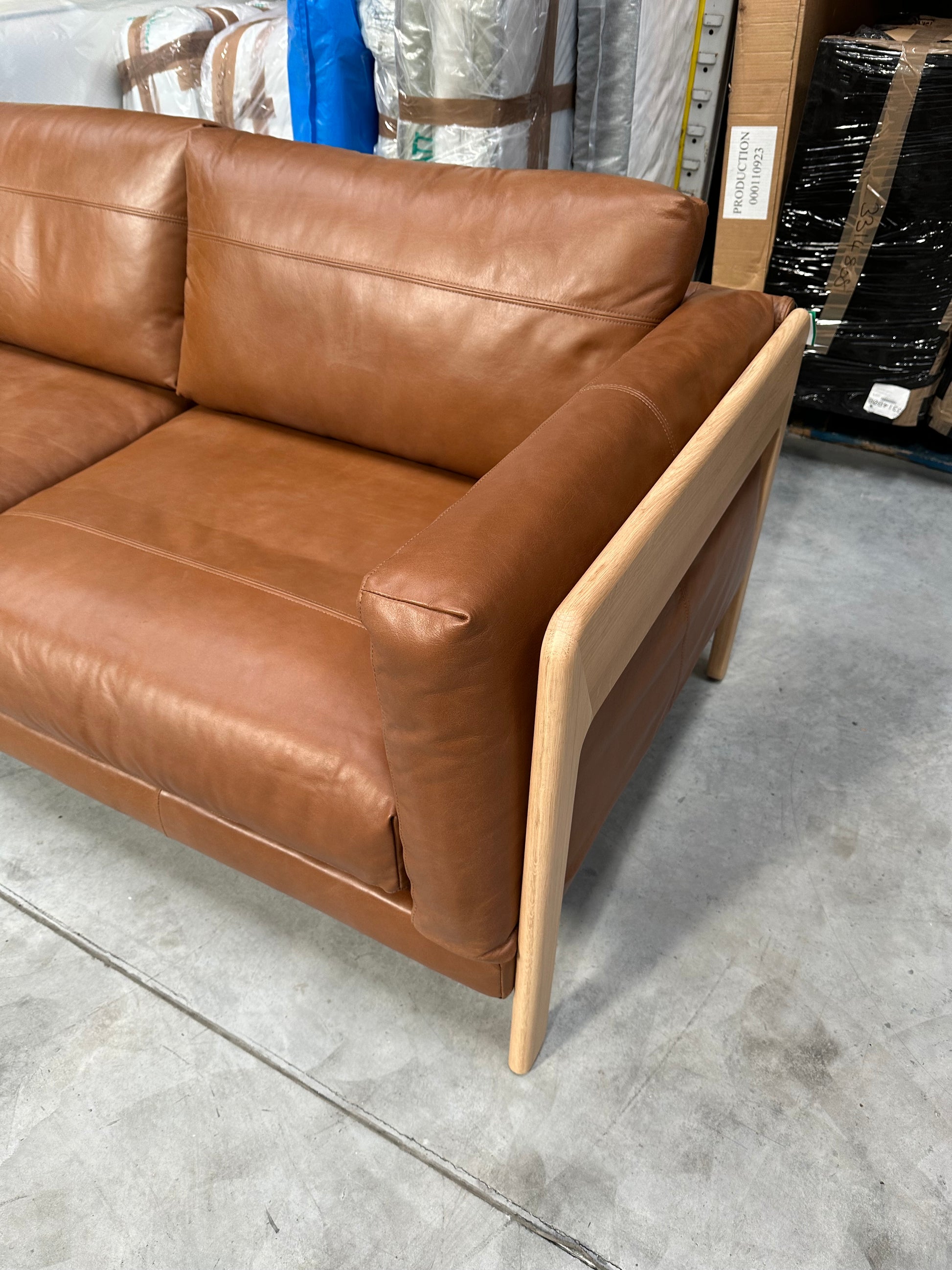 John Lewis Nest Medium 2 Seater Leather Sofa, Light Leg, Butterscotch Leather