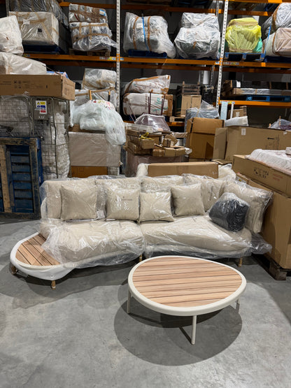 John Lewis Lozenge 4-Seater Modular Curved Garden Sofa & Coffee Table Set Cream