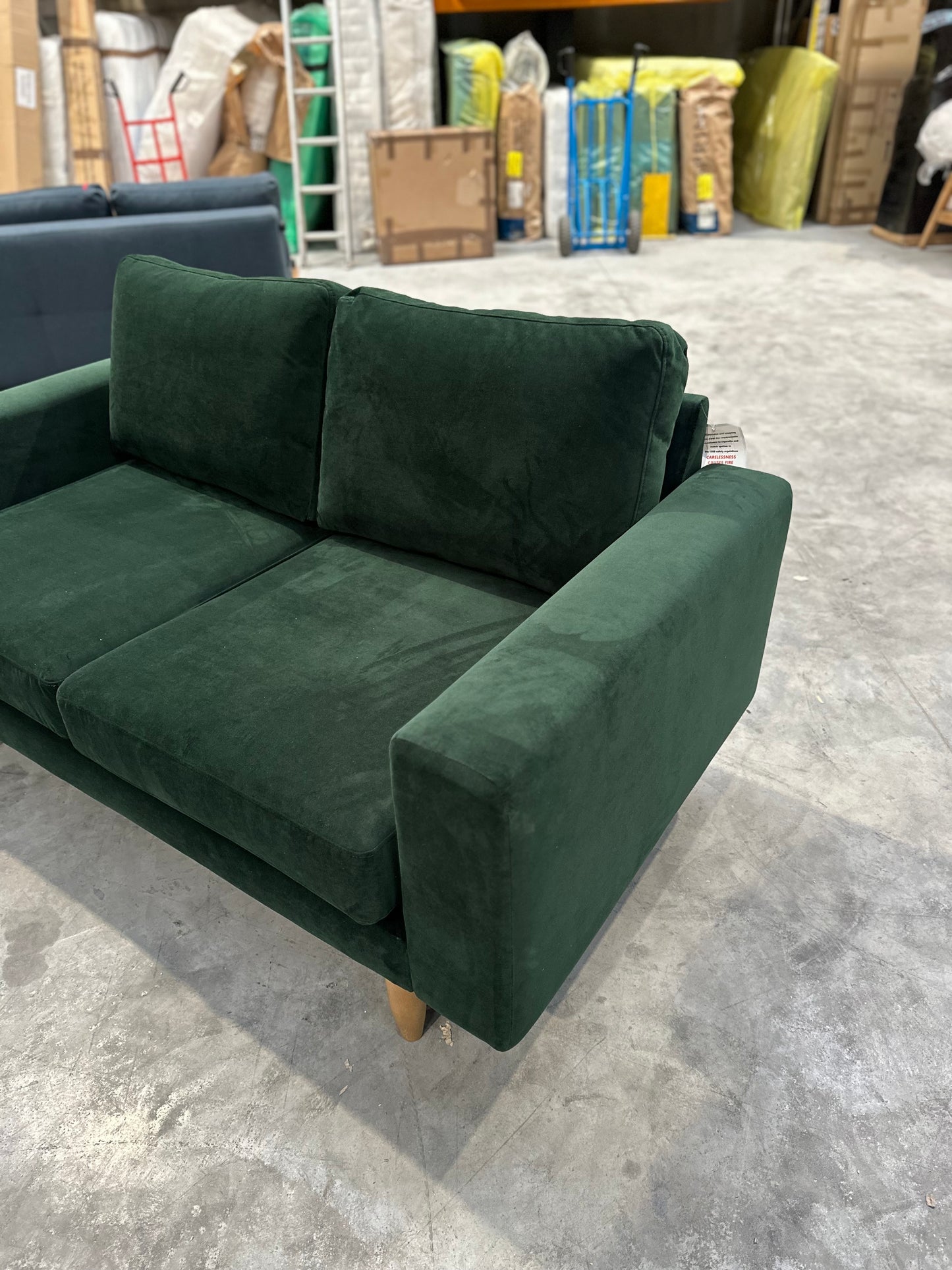 Hutch Velvet Block Arm 2 Seater Sofa - Velvet Sage Green