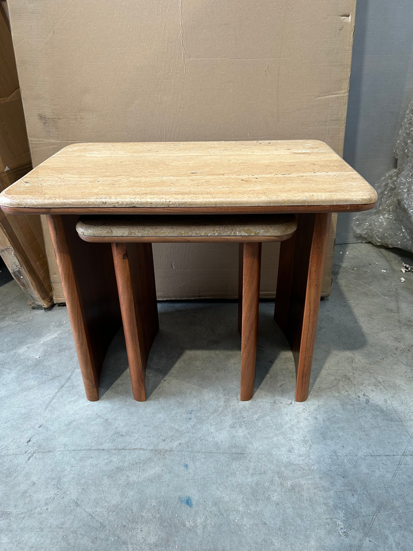 John Lewis Adina Travertine Top Nest of 2 Tables Walnut