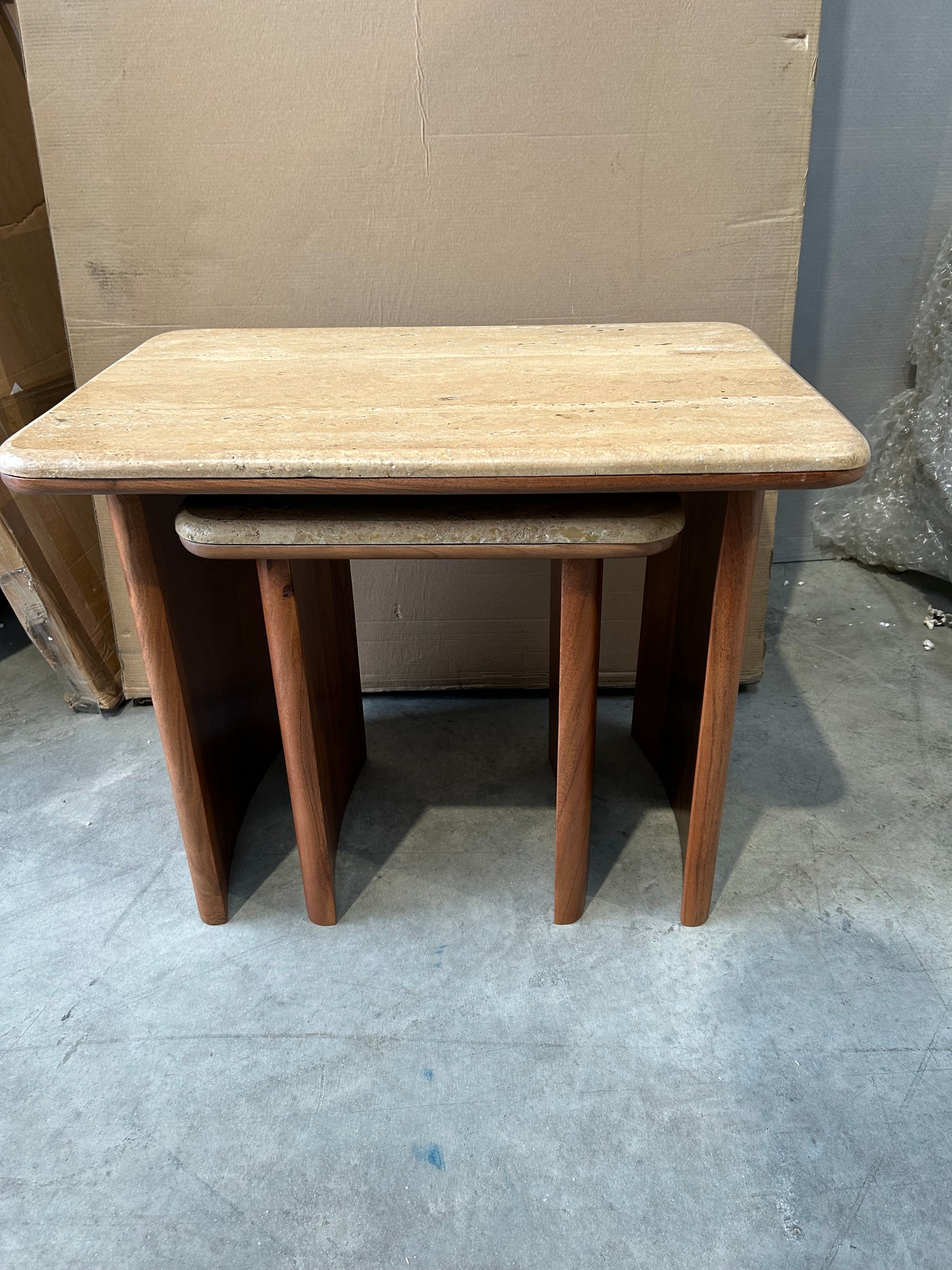 John Lewis Adina Travertine Top Nest of 2 Tables Walnut