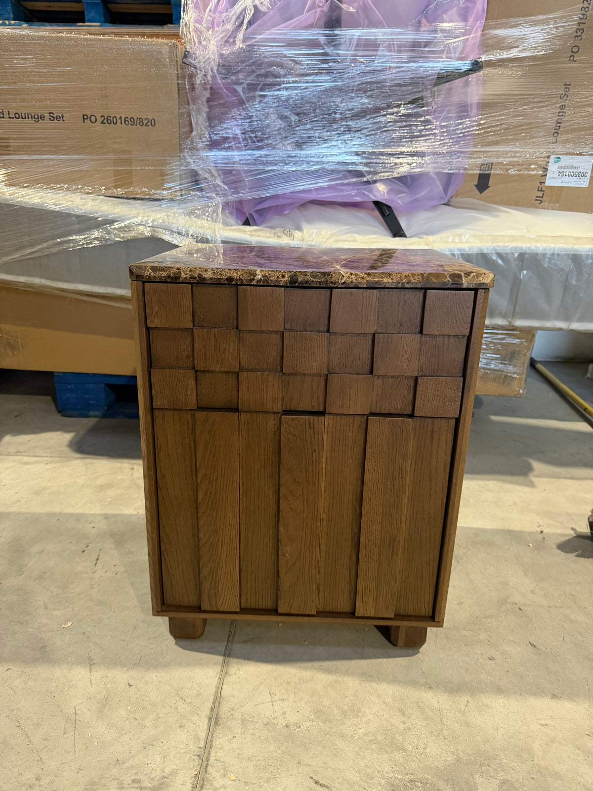 John Lewis Check & Stripe Bedside Table, Dark Wood