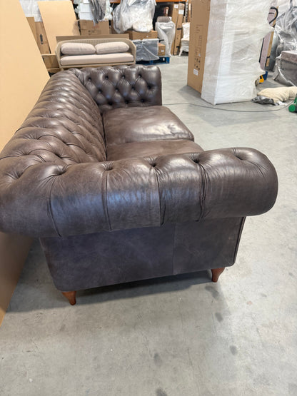 John Lewis Cromwell Chesterfield Grand 4 Seater Leather Sofa, Dark Leg Demetra Charcoal