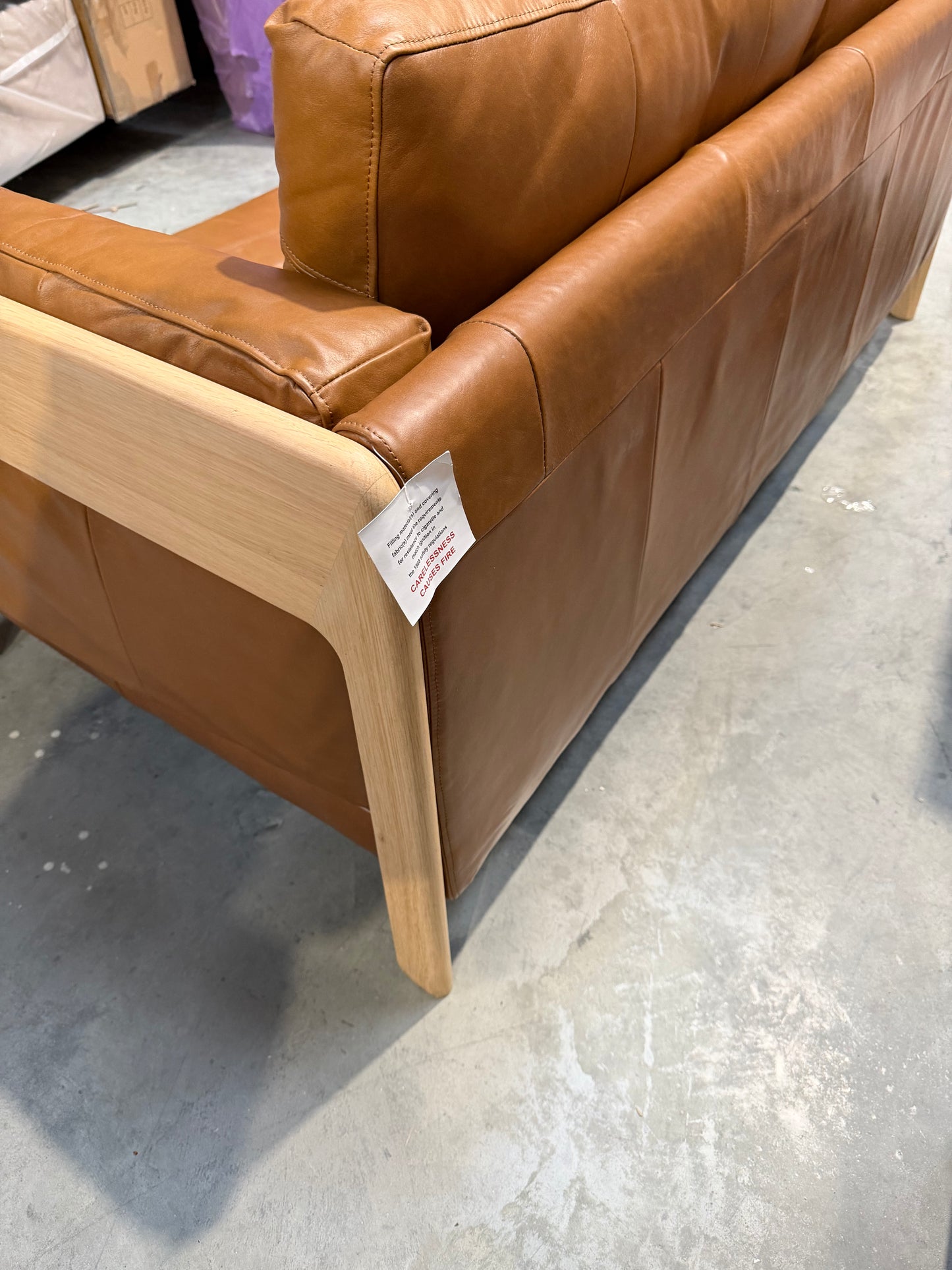 John Lewis Nest Medium 2 Seater Leather Sofa, Light Leg, Premium Caramel