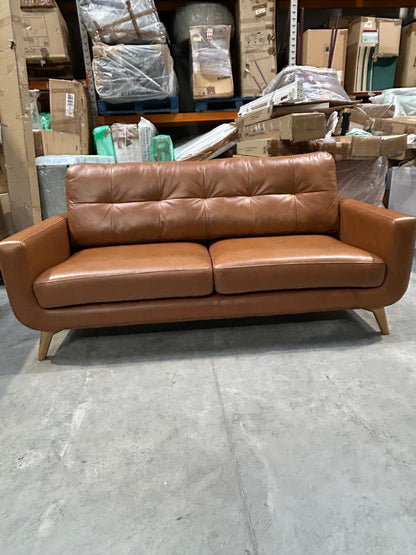 John Lewis Barbican Large 3 Seater Leather Sofa, Light Leg, Premium Caramel