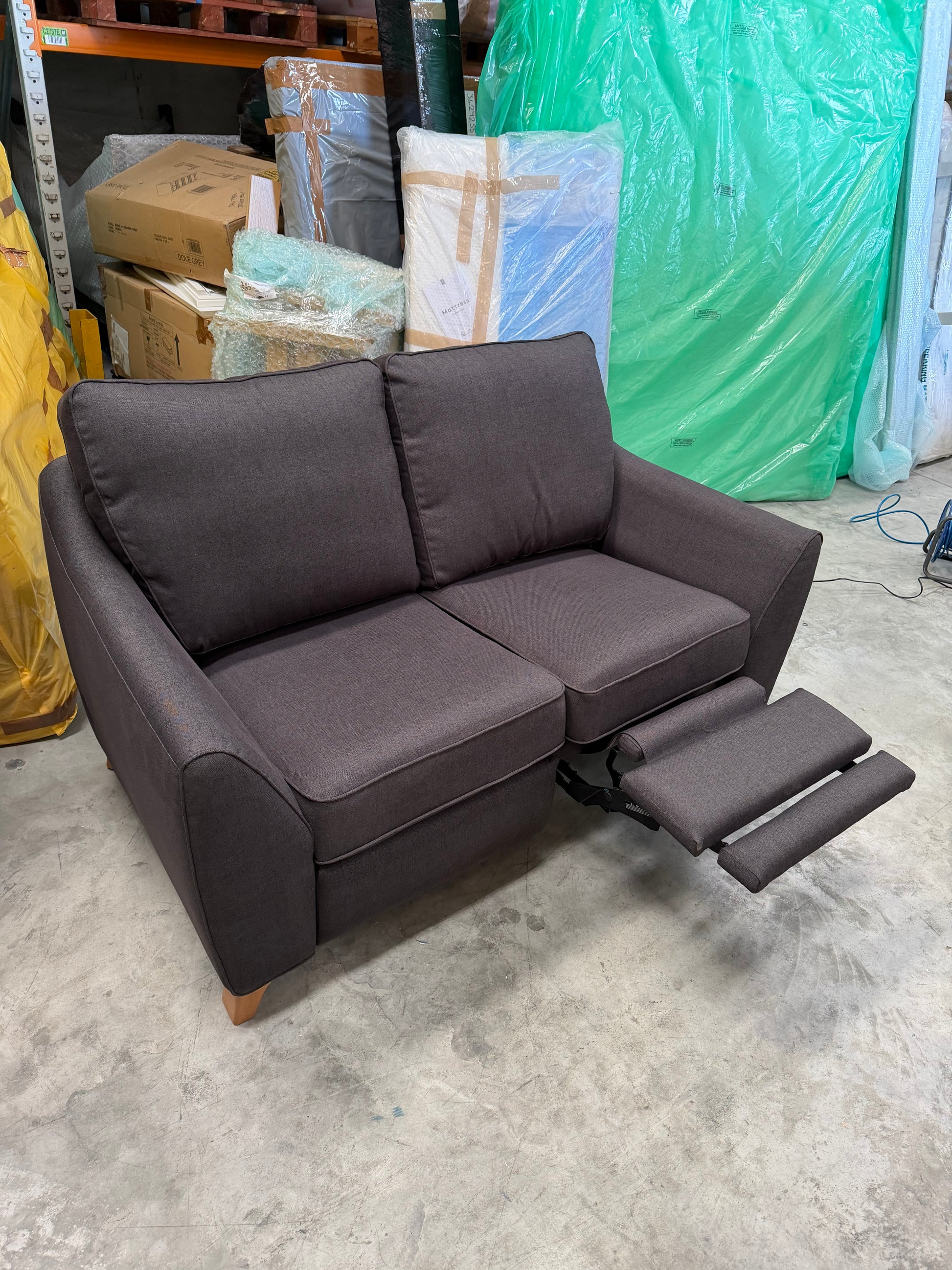 G Plan Vintage 68 RHF Small 2 Seater Sofa Single Footrest Aquaclean Grey