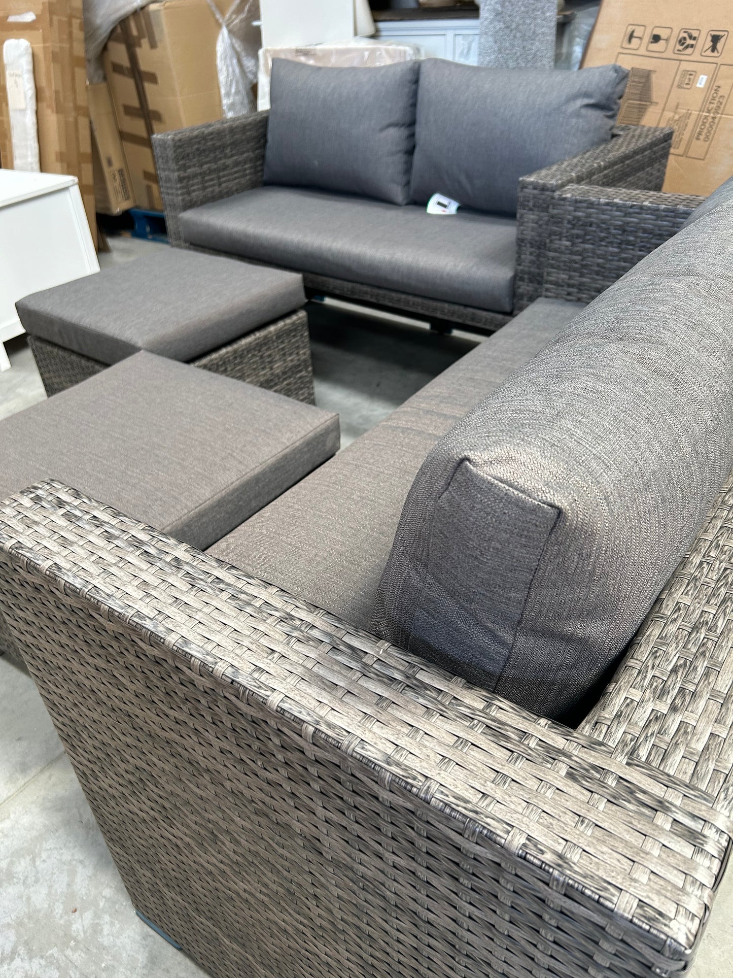 John Lewis Garden Sofas & Stools Set, Brown/Grey Alora Cube 6-Seater