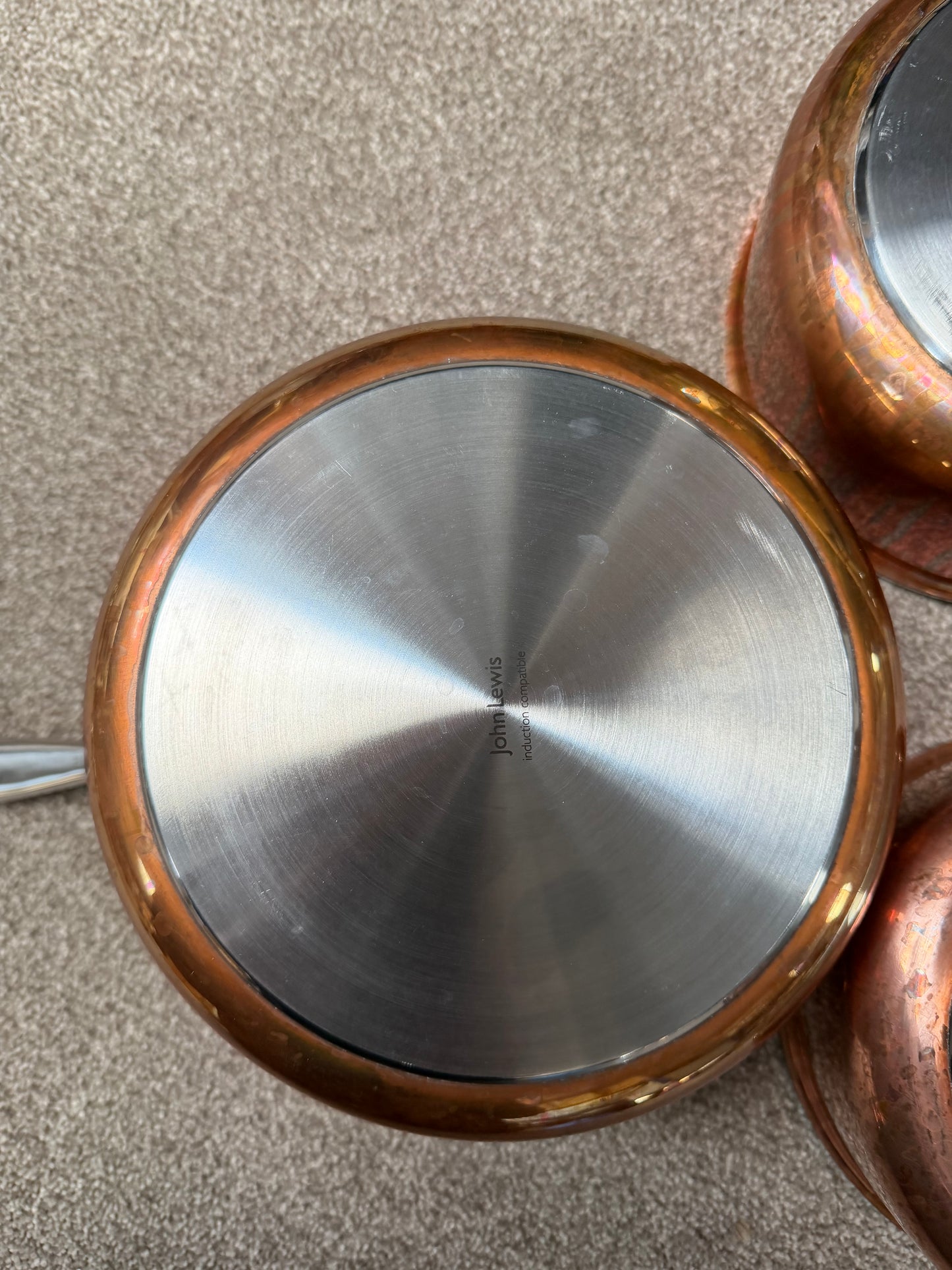 John Lewis Tri-Ply Stainless Steel Saucepan Set with Lids, 3 Piece, Copper