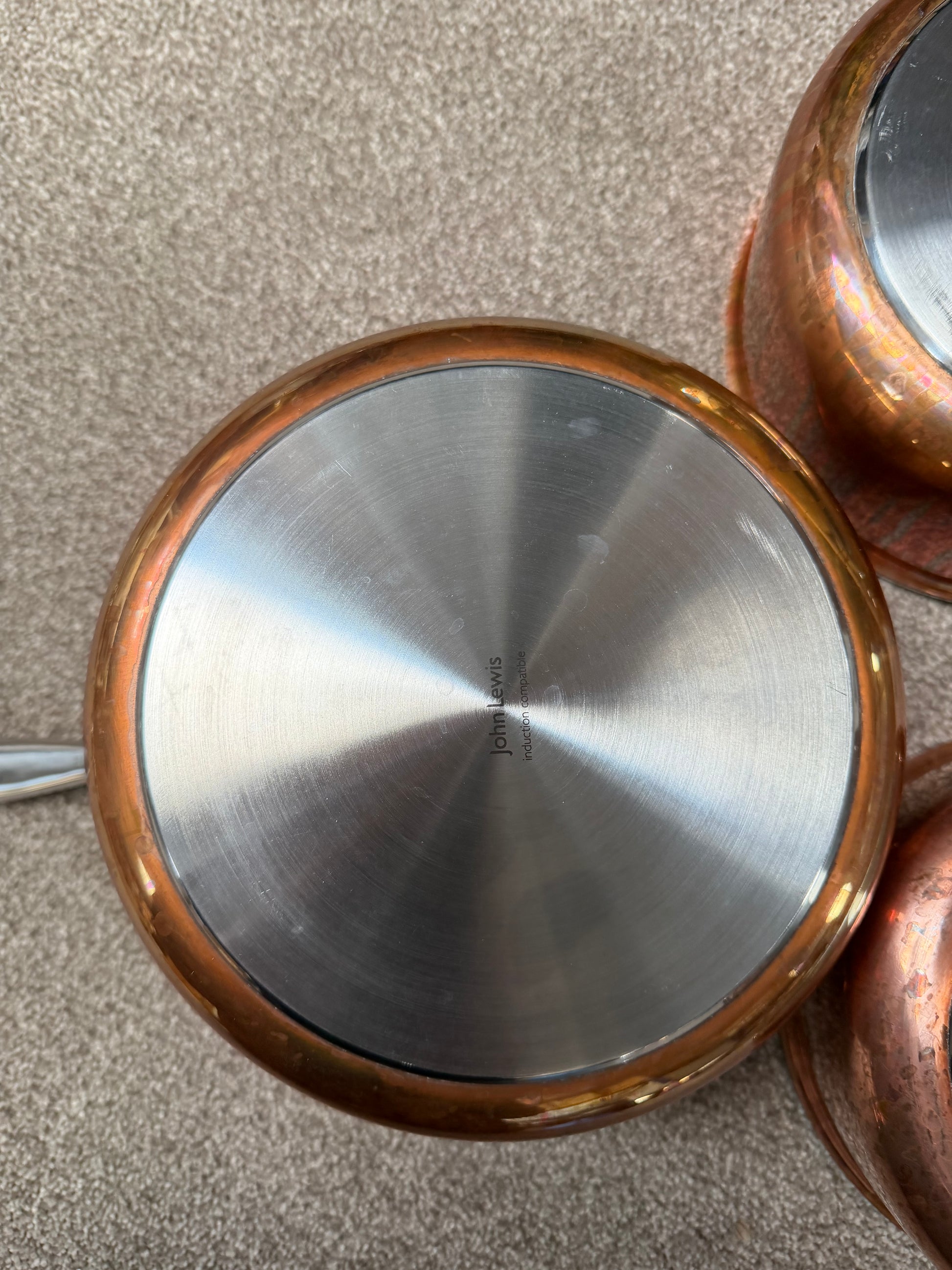 John Lewis Tri-Ply Stainless Steel Saucepan Set with Lids, 3 Piece, Copper