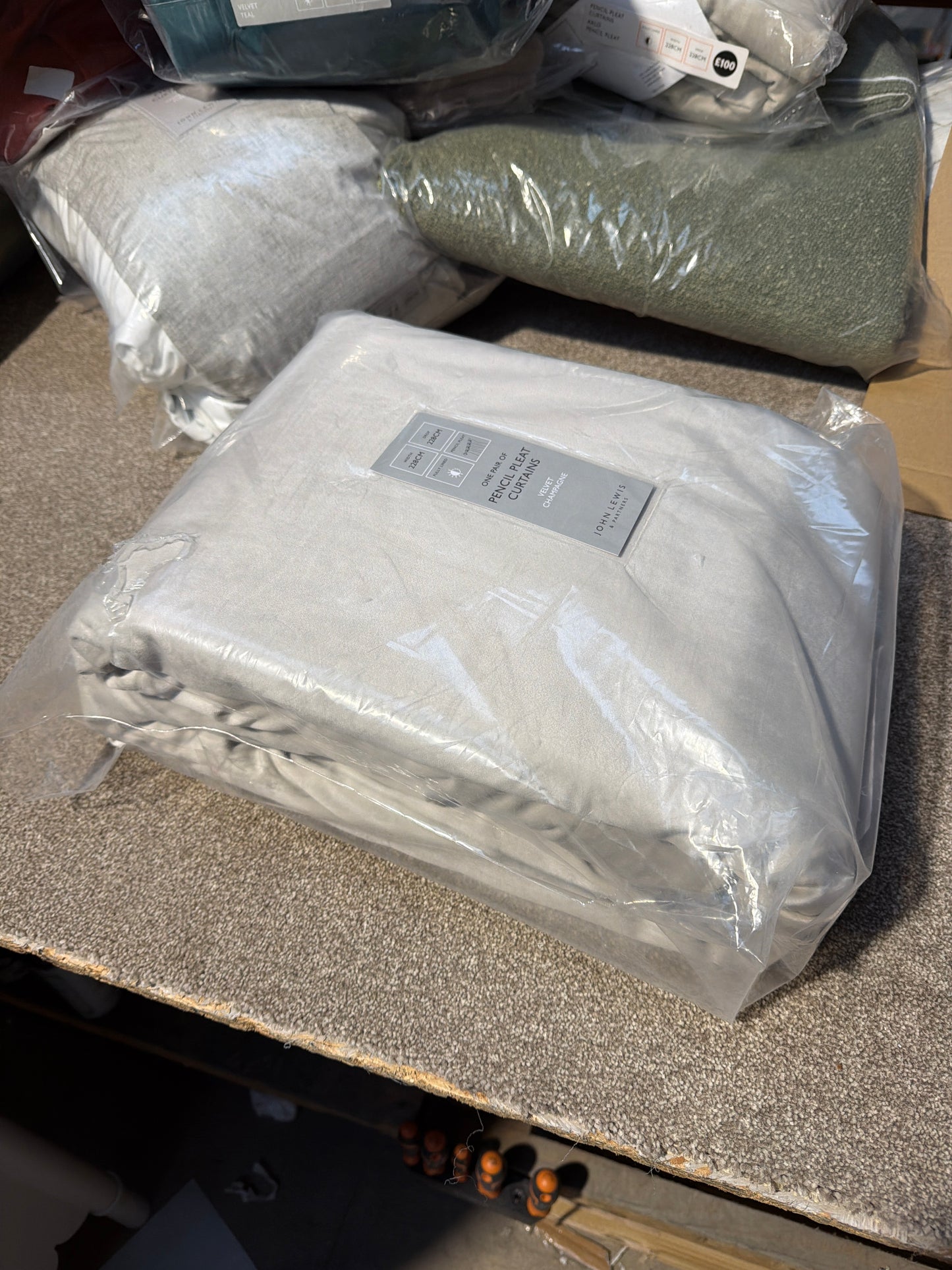 John Lewis Velvet Pair Lined Pencil Pleat Curtains, Champagne, W228 x Drop 228cm