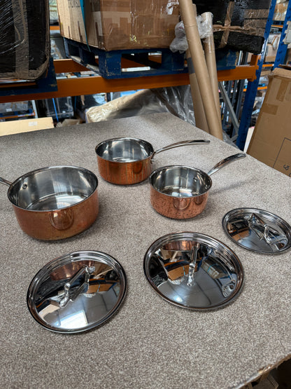 John Lewis Tri-Ply Stainless Steel Saucepan Set with Lids, 3 Piece, Copper