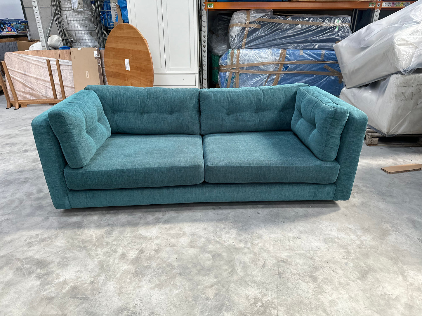 JOHN LEWIS BOOTH MEDIUM 2 SEATER SOFA IN EASY CLEAN TEAL WITH LIGHT LEGS