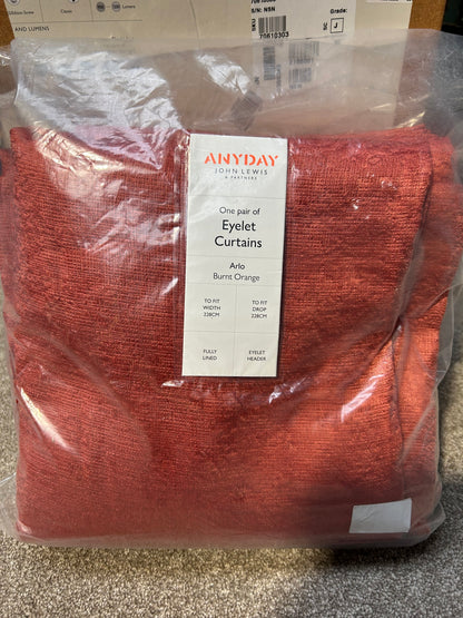 John Lewis Arlo Pair Lined Eyelet Curtains, Burnt Orange, W228 x Drop 228cm