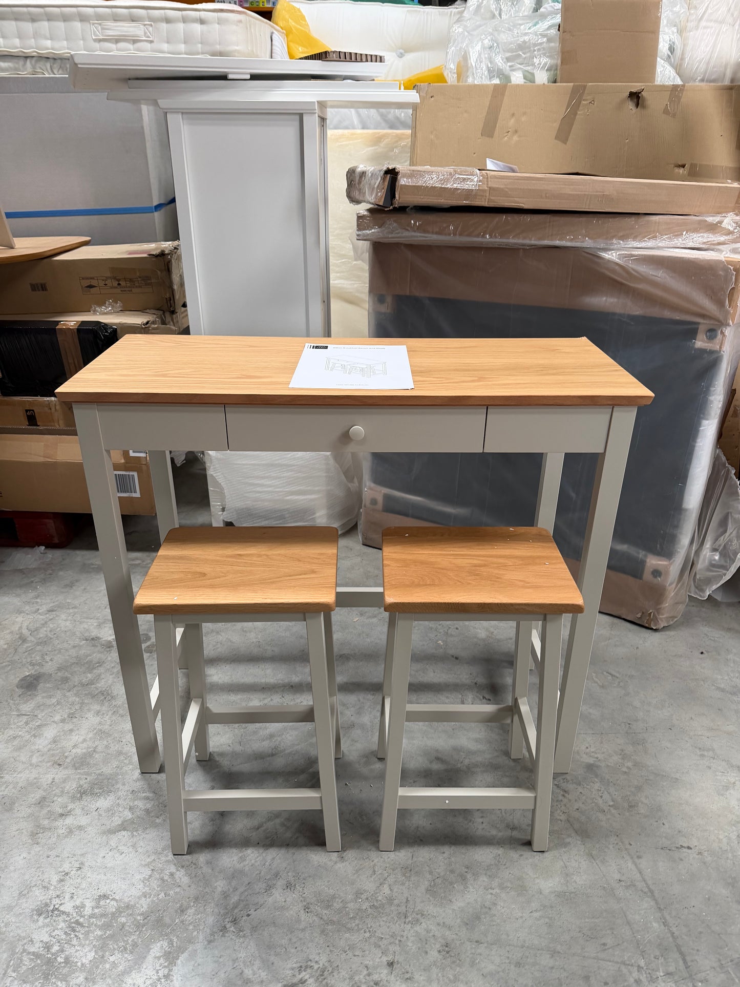 John Lewis Wilton Breakfast Bench with 2 Stools Linen